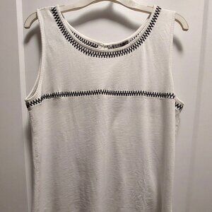 YESSICA Women's White Cotton Blend Sleeveless Tank Top w/Black/Silver Trim - Med